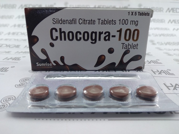 chocogra 100mg chewable tablets vỉ 5 vi&ecirc;n ch&iacute;nh h&atilde;ng ấn độ