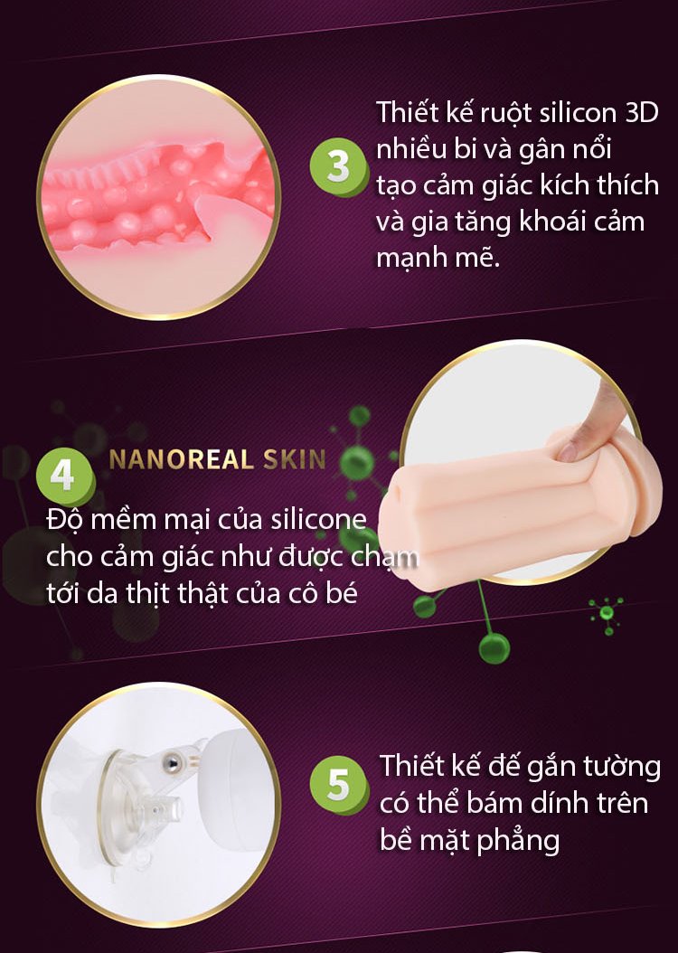 Ruột silicone 3D của Nano Original Real với bi và gân nổi mô phỏng âm đạo thật