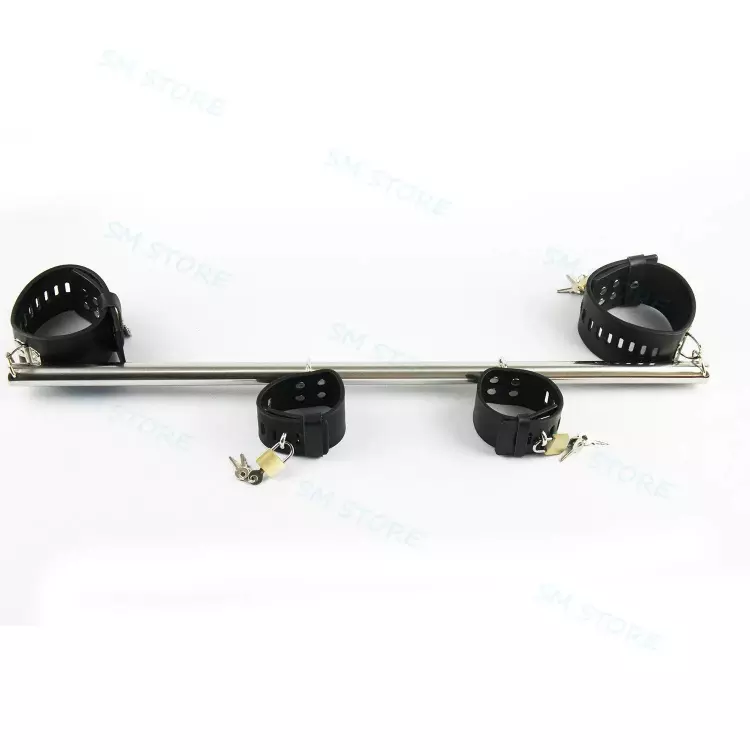 Còng tay chân cố định bằng đòn sắt BDSM cao cấp bằng kim loại và da mềm