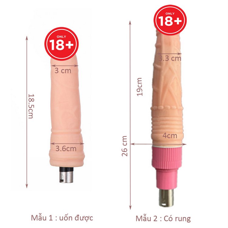 2 Đầu dương vật độc đáo gắn máy thủ dâm Machingun