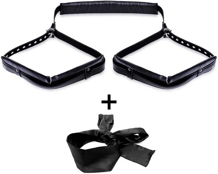 dây trói tình yêu nâng chân có đệm đeo vai và dải lụa tình yêu bịt mắt