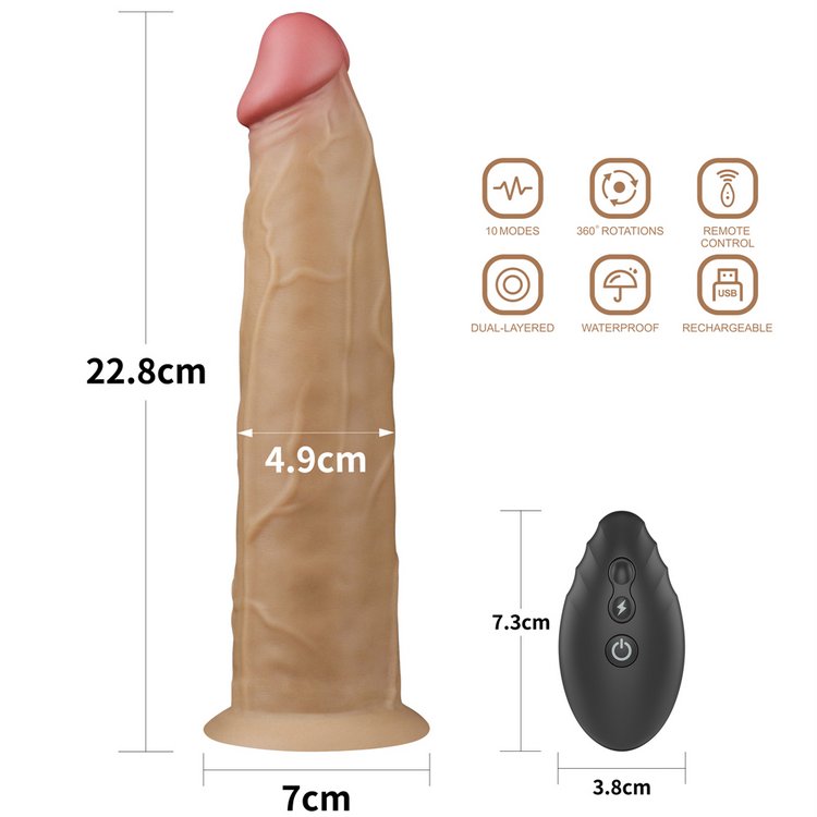 Dương vật khủng Lovetoy Rotator rung xoay silicone bạch kim cao cấp với đầu phồng và thân gân nổi.