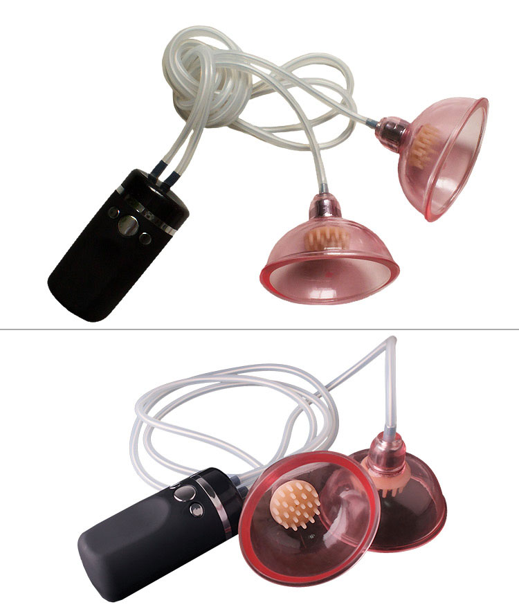 Máy hút và mát xa nhũ hoa tăng kích thước vòng 1 với bộ chụp silicone trong suốt và điều khiển cầm tay.