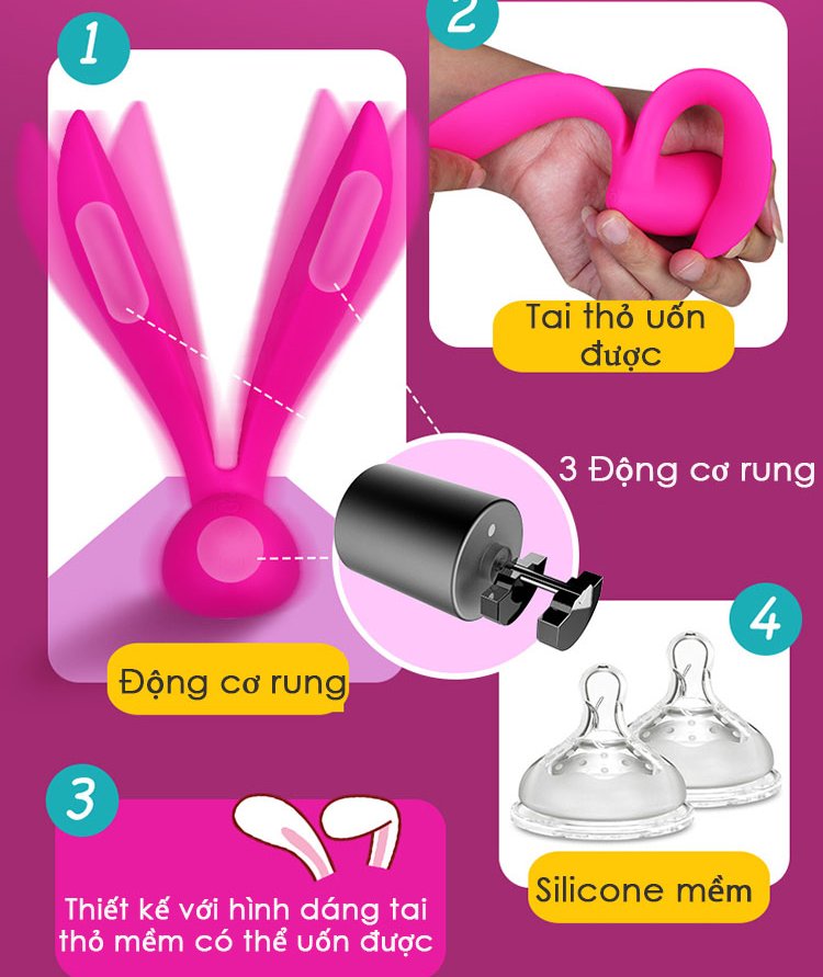Trứng rung massage tai thỏ Leten silicone y tế mềm mịn rung 7 chế độ